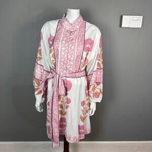 Anthropologie Sue Sartor Dress 1X India Cotton Flounce Shorty Dress NWT pink